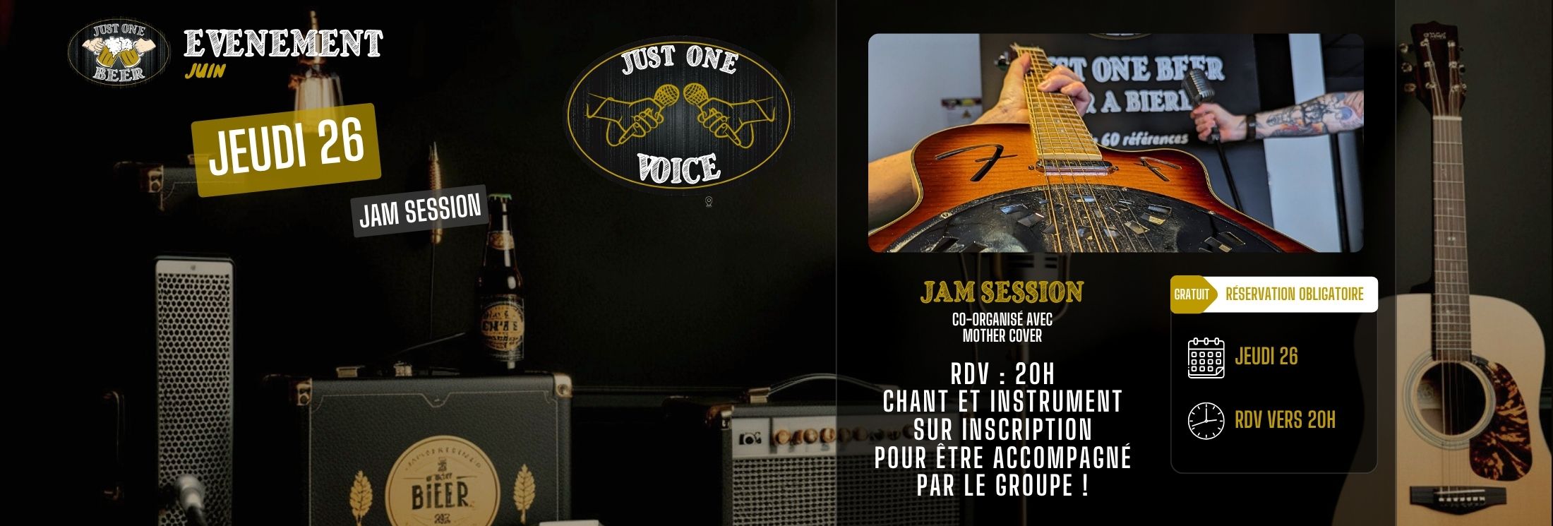 SITE - Bandeau PROGRAMME juin jam session scène ouverte musicien et chanteur bar a bières gradignan JUST ONE BEER