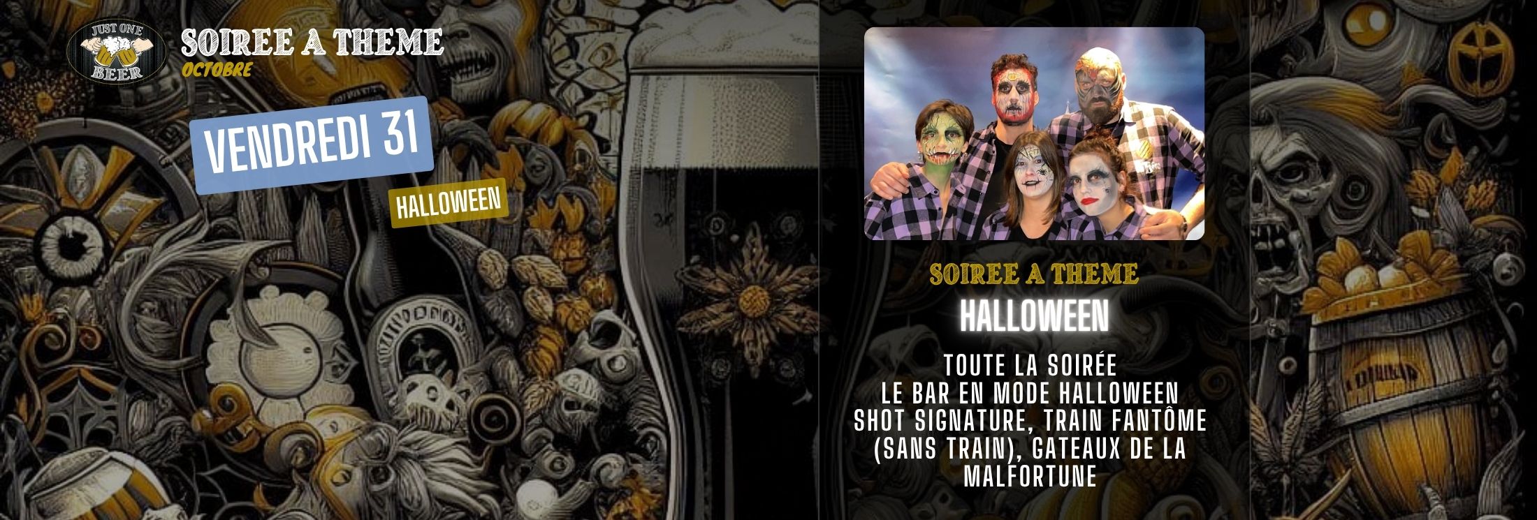 SITE - Bandeau PROGRAMME octobre soirée à thème spécial halloween bar a bières gradignan JUST ONE BEER