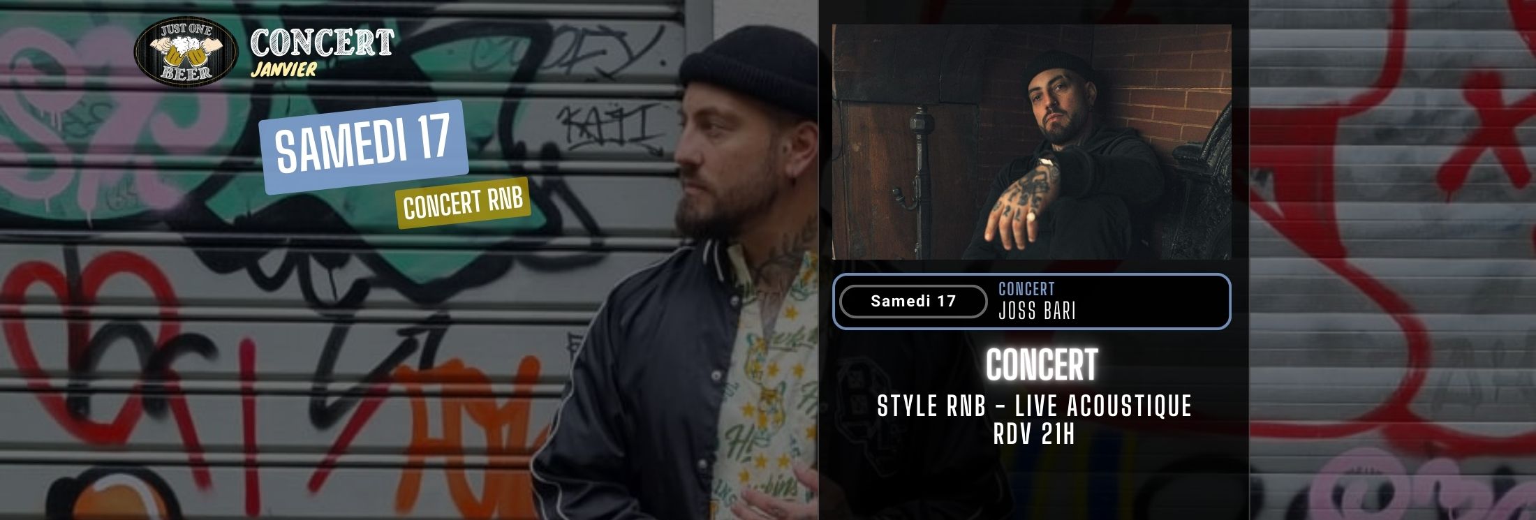 SITE - Bandeau PROGRAMME janvier concert JOSS BARI bar a bières gradignan JUST ONE BEER