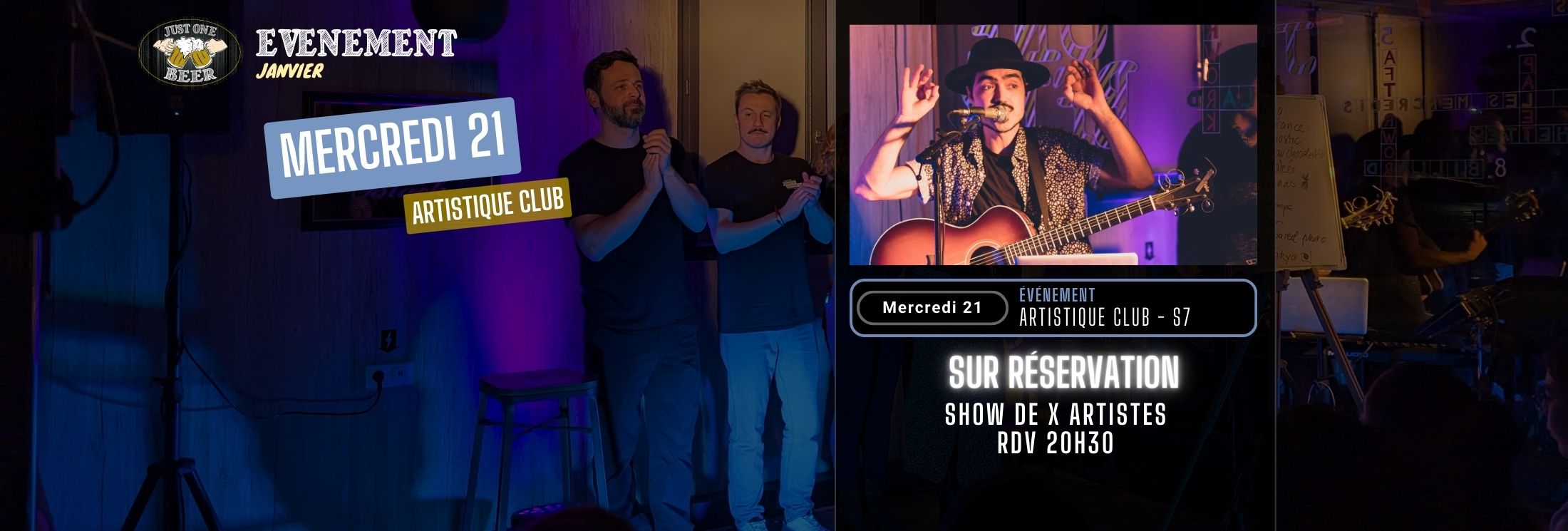 SITE - Bandeau PROGRAMME janvier soirée artistique club bar a bières gradignan JUST ONE BEER